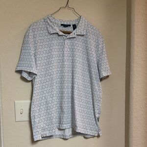 Perry Ellis Men's White and Black Patterned Polo Shirt Sz L Pima Cotton